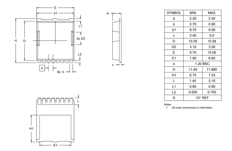 Mechanical Drawing - iDEAL Semiconductor iS15M2R5S1T SuperQ™ 150V N-Channel Power MOSFET